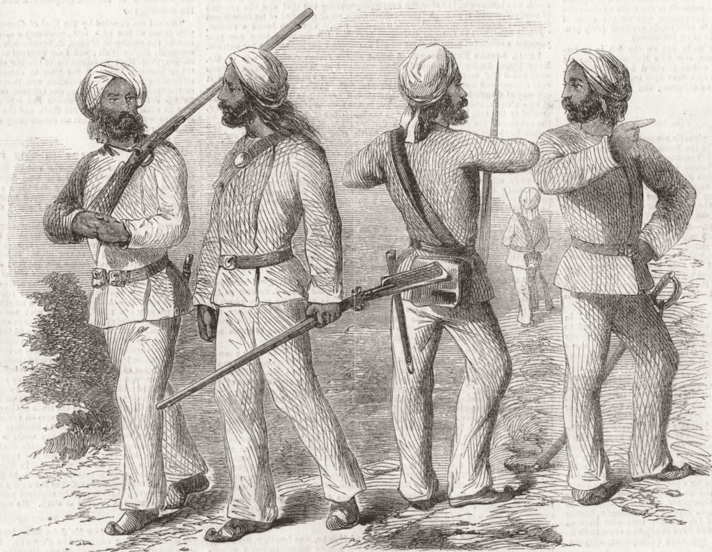 PUNJAB. Sikhs force, British troops, Delhi 1857 old antique print picture